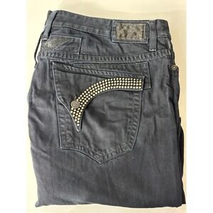 Robin's Jean Long Flap Jeans Mens Black Cotton Embellished Studs Pockets 42x36